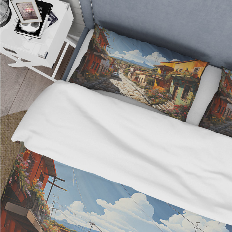 Mexico Mexican Fiesta City I - Landscapes Duvet Cover Set - Microfiber Polyester, King Duvet Cover + 2 King Shams
