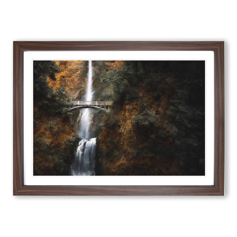 Multnomah Falls Waterfall Vol.3 - Picture Frame Painting, 48cm H x 65cm W x 2cm D, Walnut Framed