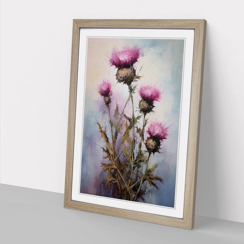 Thistle Modern Art - Framed Print, Oak Framed, 64cm H x 46cm W