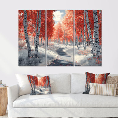 Hiver, bouleaux rouges, forêt, Panorama I - ensemble de décoration murale forêt