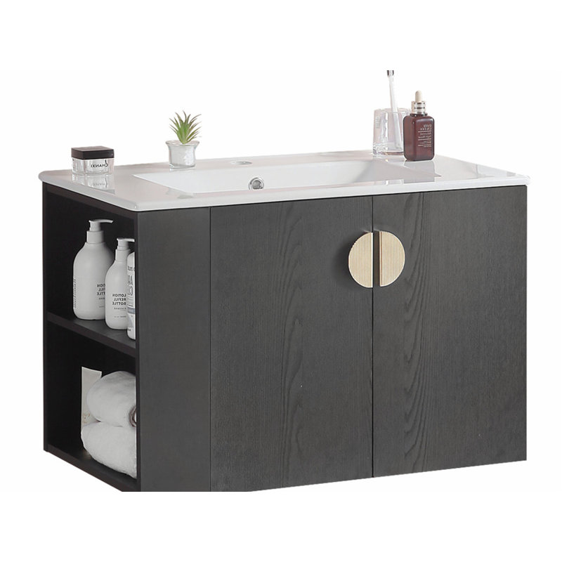 Meuble-lavabo de salle de bain élégant avec lavabo et armoire à deux portes en bois massif