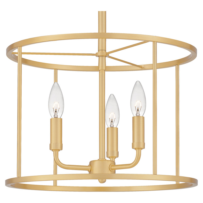 Luminaire suspendu cylindrique 3 lumières Arpelar, Laiton vieilli
