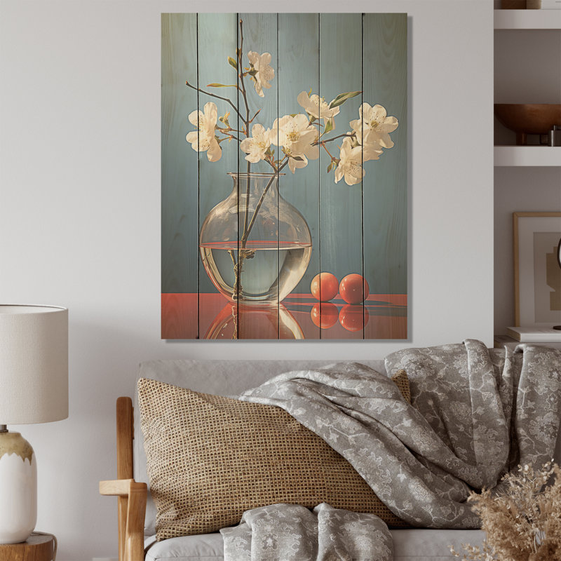 Perle pureté nature morte - panneau de fleurs en bois sur bois de pin naturel, H 20 po x l 10 po