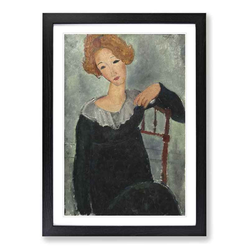Woman with Red Hair by Amedeo Modigliani - Picture Frame Painting, Black Framed, 36cm H x 27cm W x 2cm D