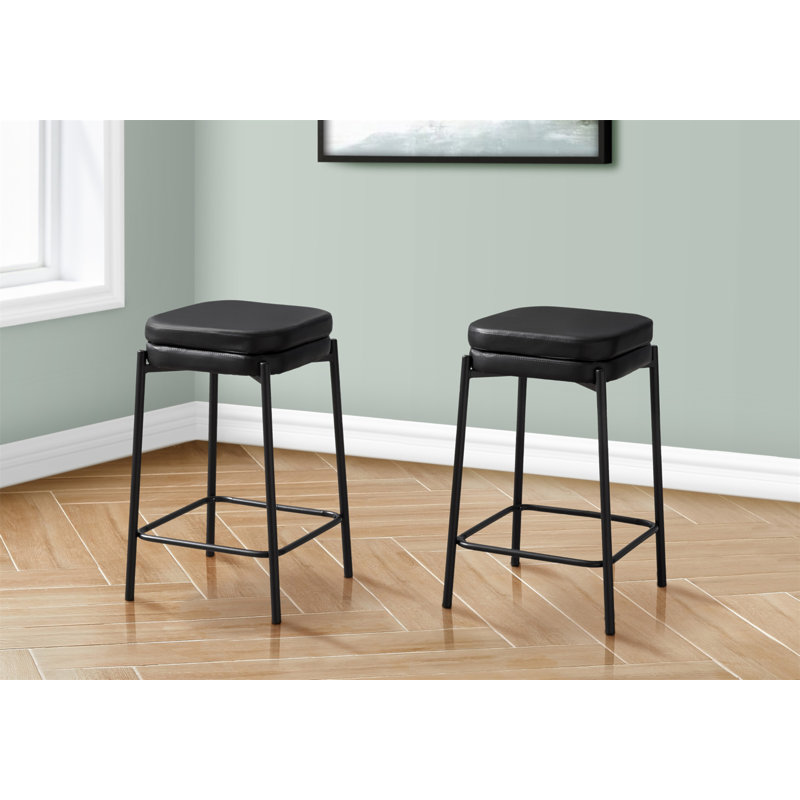 Tabouret de bar, hauteur de comptoir, ensemble de 2, cuisine, aspect cuir noir, métal noir, contemporain, moderne
