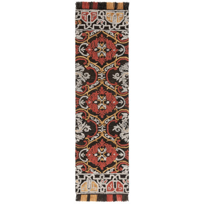 Blossom Tufted Wool/Cotton Performance Oriental Rug in Red/Charcoal