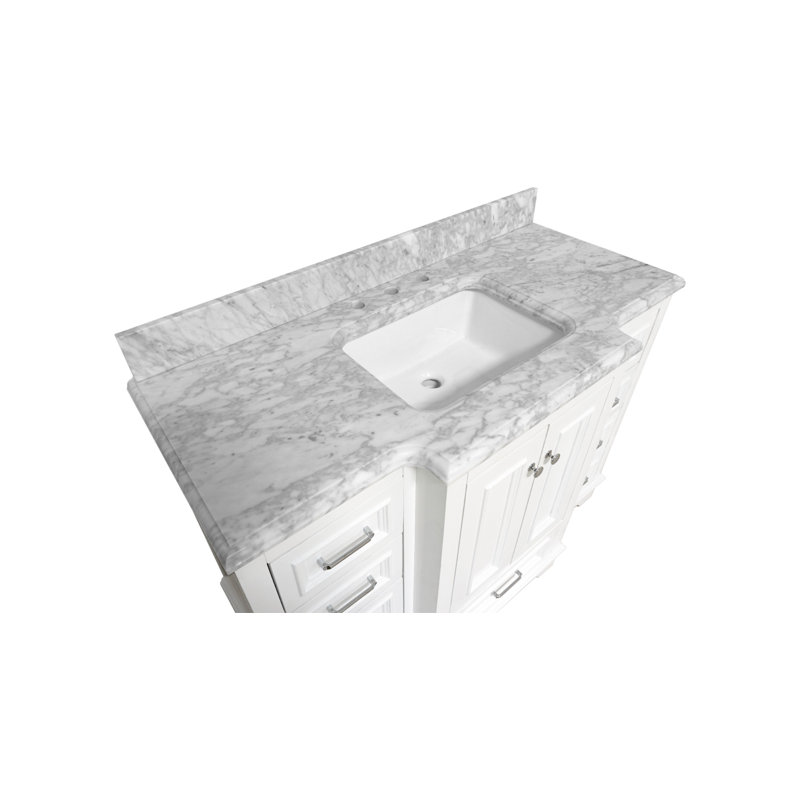 Loughlam 48 " W Freestanding Standard 1 Single Vanity Bathroom Vanity With Top, Carrara Marble, White