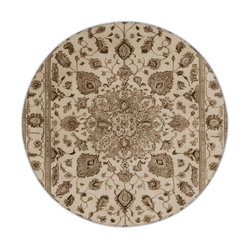 Tabriz Beige Indoor and Outdoor Area Rug, Round 5'