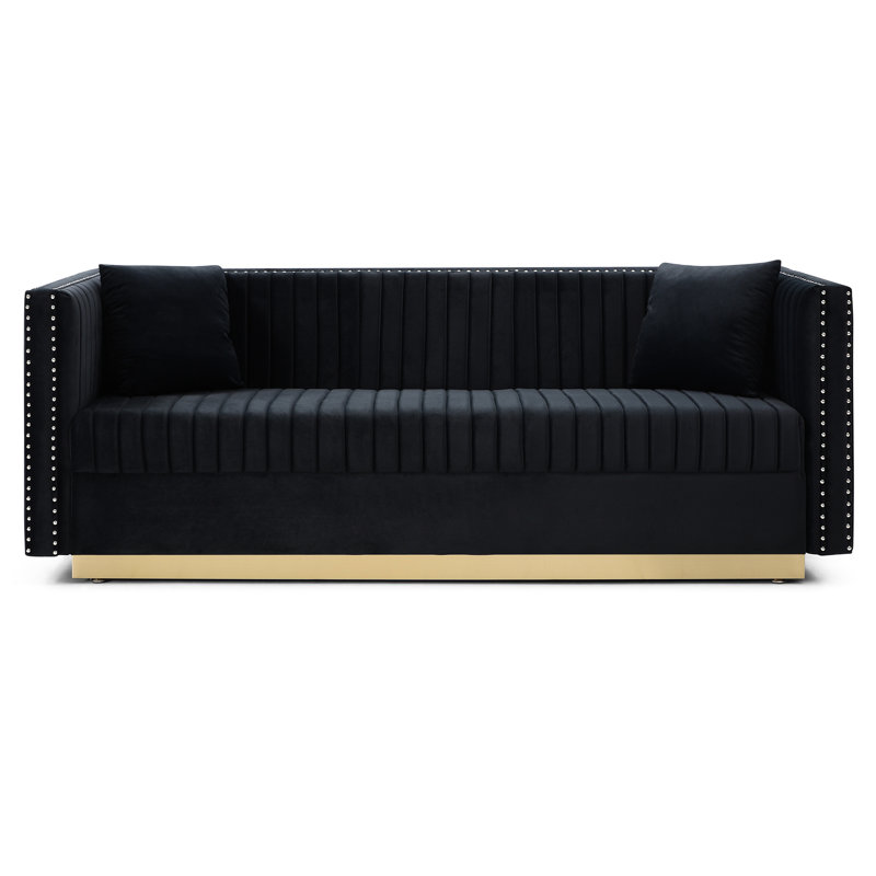 Canapé en velours moderne Modern Living, noir, pour 3 personnes
