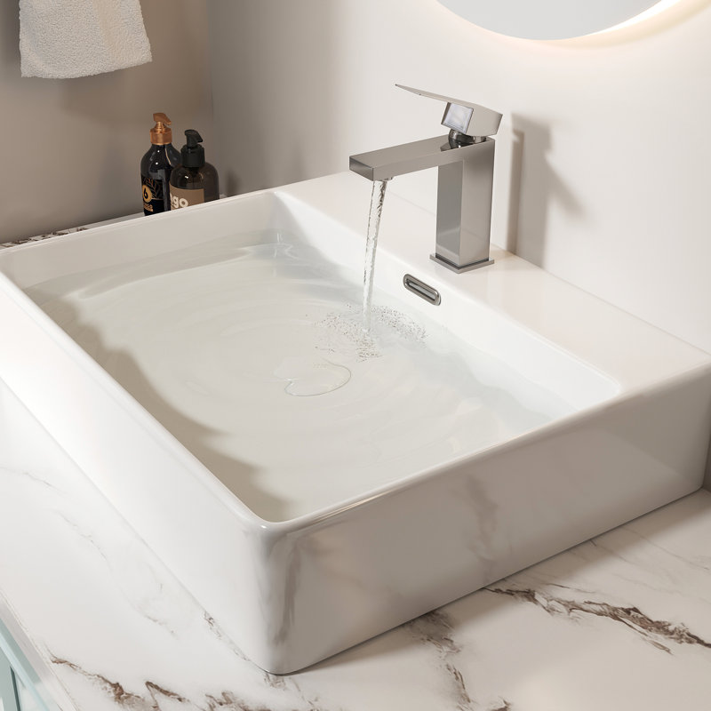 Modern Bathroom Sink Faucet - 7.04", Single Handle, Deck-Mounted, Stain , Ceramic & Ss304 7.04" Handle , Smooth Cartridge, Stainless Steel