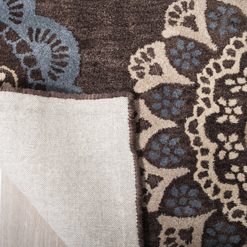 Kouerga Hand Tufted Wool/Cotton Floral Rug in Beige/Brown/Blue, Rectangle 8' x 10'