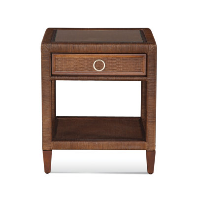 Warwick 24" W 1-Drawer Rattan Nightstand with Glass Top and Storage Shelf 