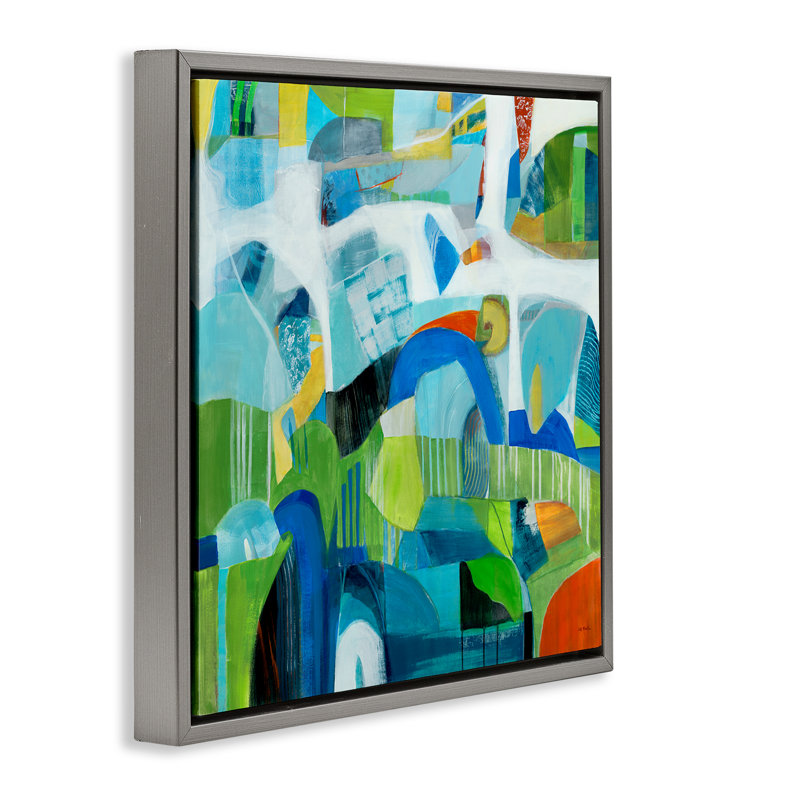 «Restless Bright Shapes» par Jill Martin, H 18 po x l 18 po, Cadre flottant gris lustré