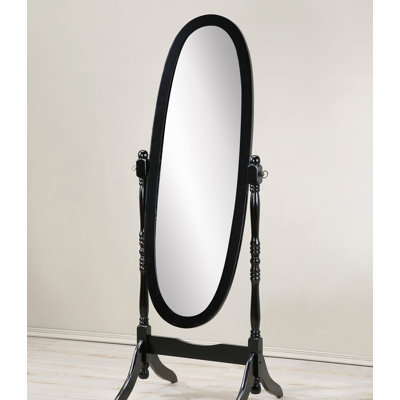 Traditional Queen Anna Style Wood Floor Cheval Mirror, Black Finish
