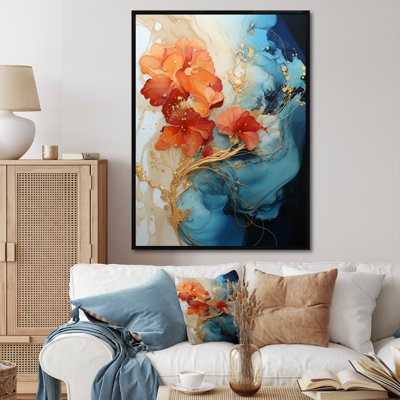 Breelan Orange Teal Abstract Fractal - Fractals Large Wall Art