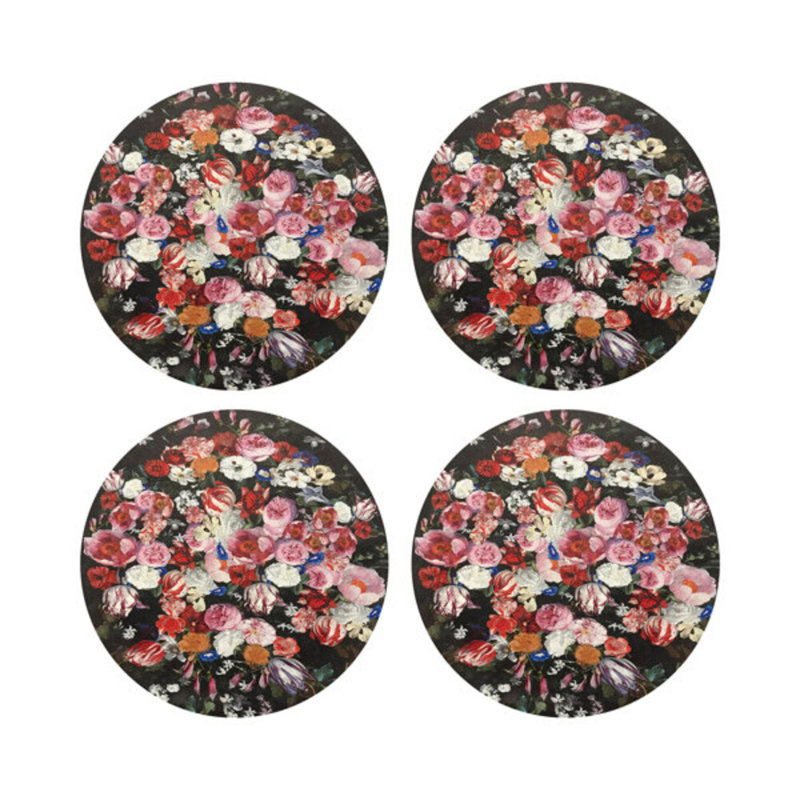 Festoon Flowers Vegan Leather Round Coasters