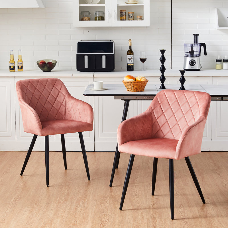 48cm H Velvet Upholstered Metal Armchair, Pink