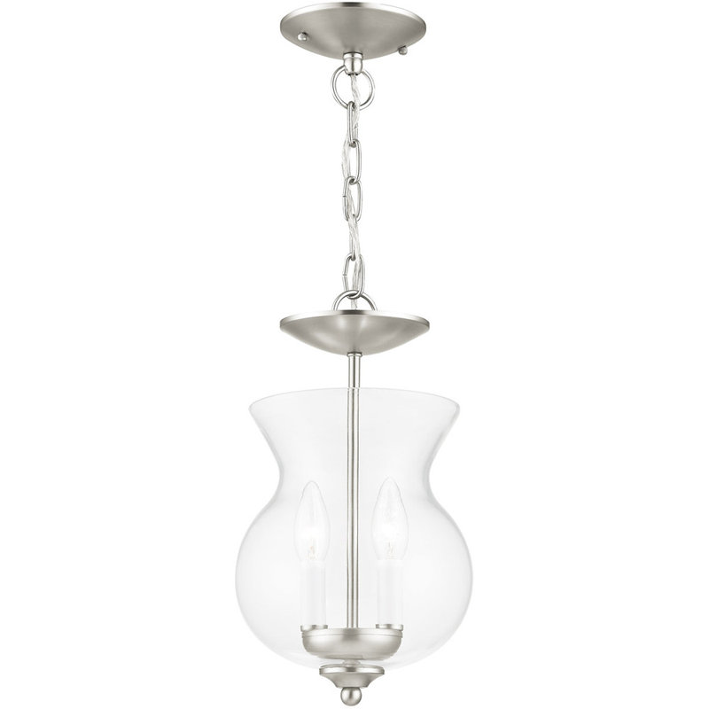 Lorri 2 - Light Unique/Statement Pendant, Brushed Nickel, Clear Glass, 14" H x 8.25" W x 8.25" D