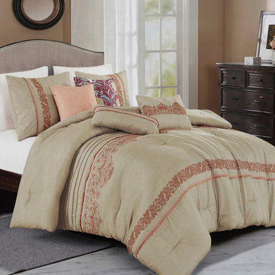 Ensemble d'édredon pour grand lit 7 pièces avec motif brodé, microfibre ultra douce, 100% polyester, collection de literie toutes saisons