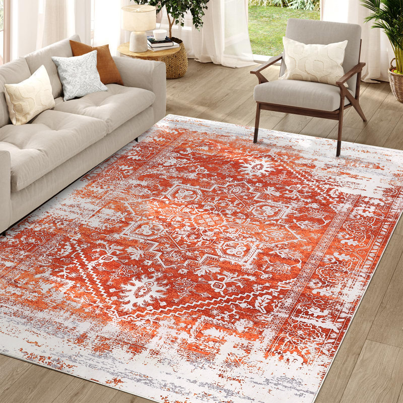 Vintage Washable Non Slip Area Rug for Living Room Rug Entrance Rugs Floral Distressed Carpet Soft Bedroom Low Pile Stain Resistant Carpet Dining Room Kitchen No Shedding Rug Indoor Floor Mats Laundry Farmhouse Decor Rugs