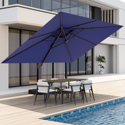 Parasol extérieur à double plateau avec base, 8 nervures en aluminium renforcé, inclinaison à 6 positions
