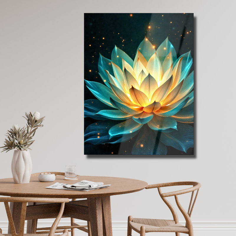 Fleur de lotus, art mural en verre trempé, H 30 po x l 20 po