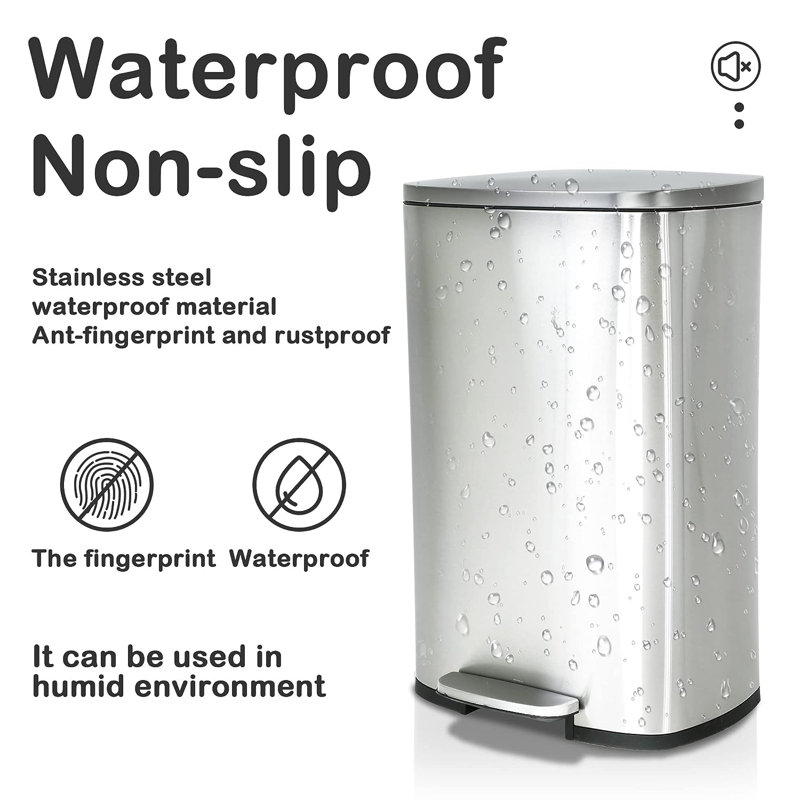 Silver Stainless Steel 13 Gallon Pedal Trash Can with Removable Lid