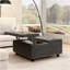 Banc de rangement massif Massive, repose-pieds avec deux portes de rangement, table basse de style Mid-Century moderne, incrustation de têtes de clous, gris foncé