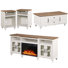 Ensemble de tables basses 3 pièces, meuble télé 70 po avec foyer, deux tables de bout et une table basse, blanc