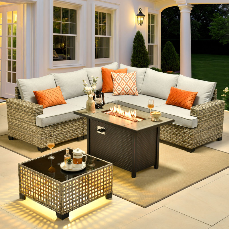 Outdoor Sofa 7-piece Set With Stove, Gray