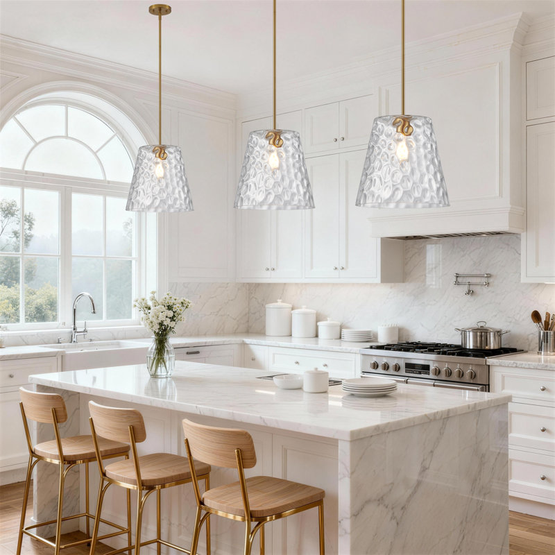 Adjustable Pendant Light With Hammered Glass Shade