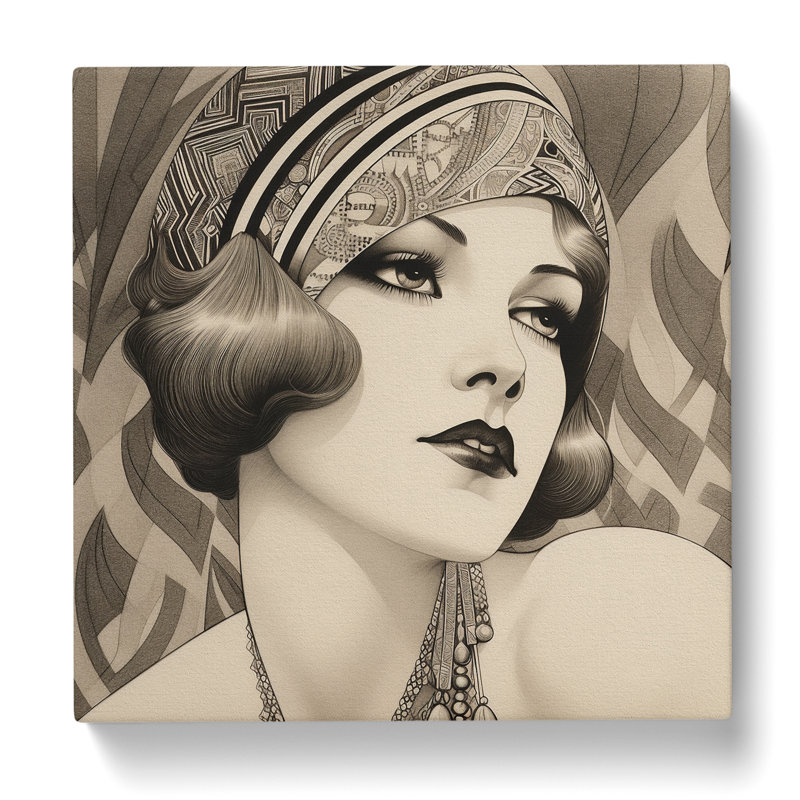 Art Deco Woman Drawing - Print, 35cm H x 35cm W x 3cm D