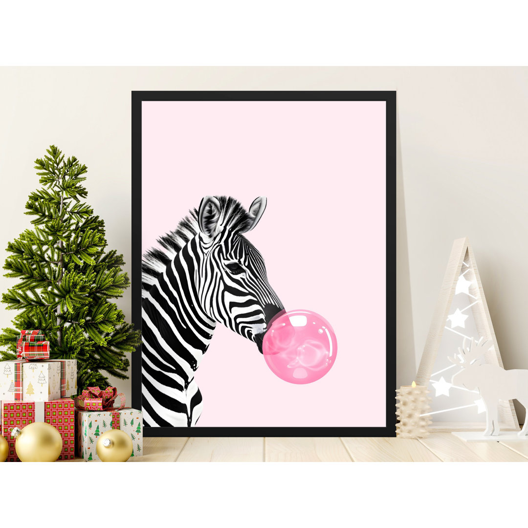 Zebra Bubblegum Wall Art, Cute Animal Print, Pink Poster, Fun Decor, Kids Room Art, Matte Vertical Poster, Animal Art, Zebra Print