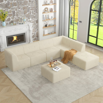 Canapé modulaire en forme de L, canapé modulaire compressé en velours côtelé de style minimaliste moderne