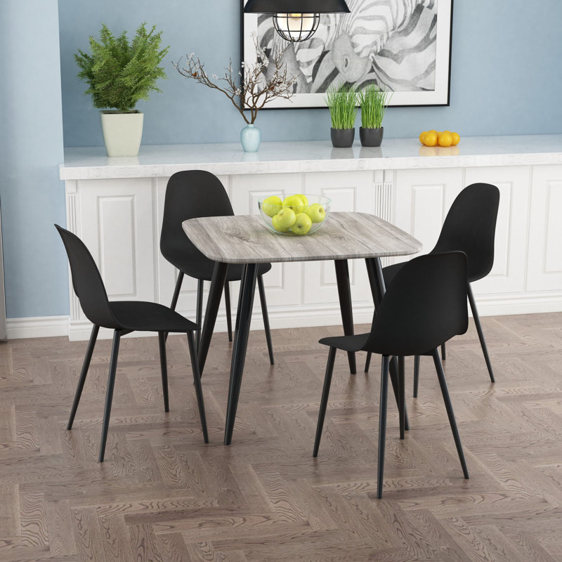 Aspen 5-Piece Casual Dining Set - Compact Square Table & 4 Curved Plastic Chairs, Black, Gray