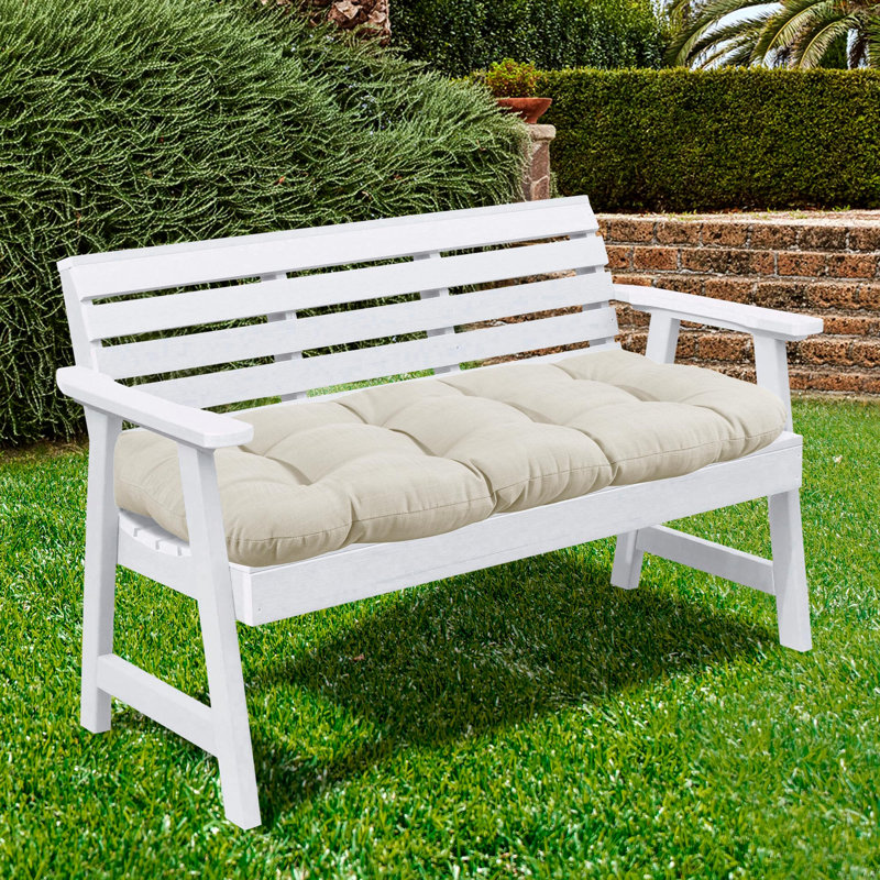 Ebern Designs 44" x 19" Tufted Outdoor Loveseat Cushion Red, Cream