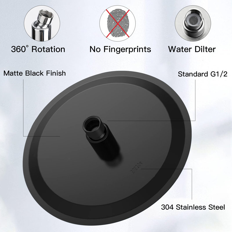 1 Rain Shower Head 2.5 GPM GPM, Matte Black