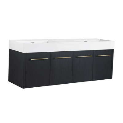 Meuble-lavabo double 59,1 po avec plateau en résine Shaylea