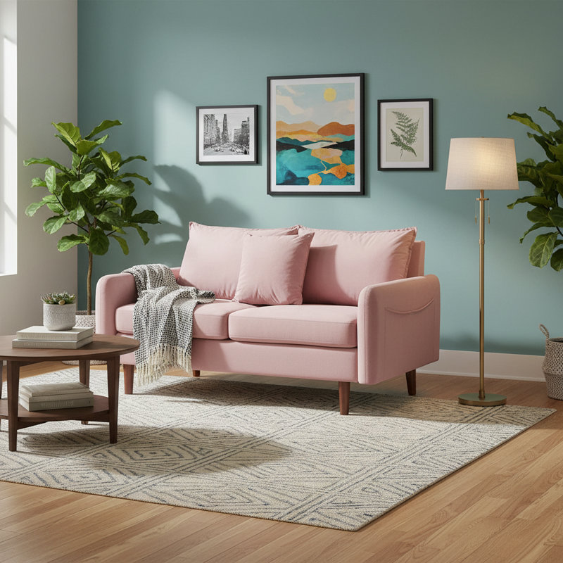 Sofa 56" Velvet Round Arm Loveseat, Pink