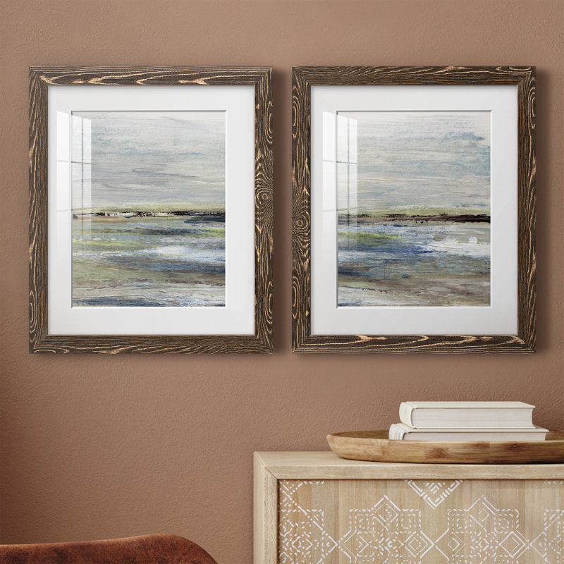 Wetlands I - ensemble de 2 peintures, Papier, cadre noyer, H 20 po x l 34 po x P 1,5 po