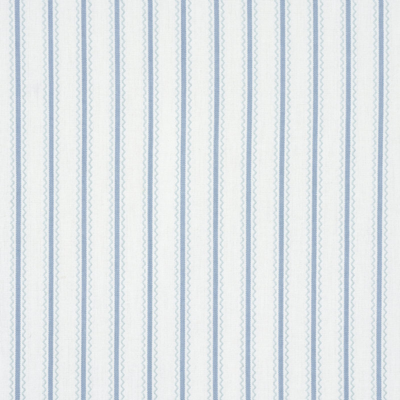 Schumacher x Mark D. Sikes Birdie Ticking Stripe Fabric, China Blue