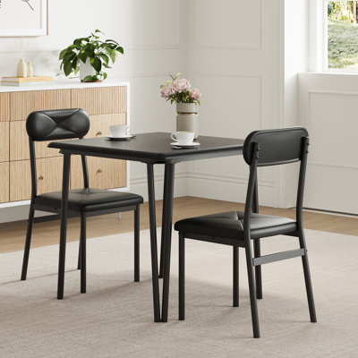 3 Pieces Dining Table Set, Square Kitchen Table and Upholstered Chairs for 2