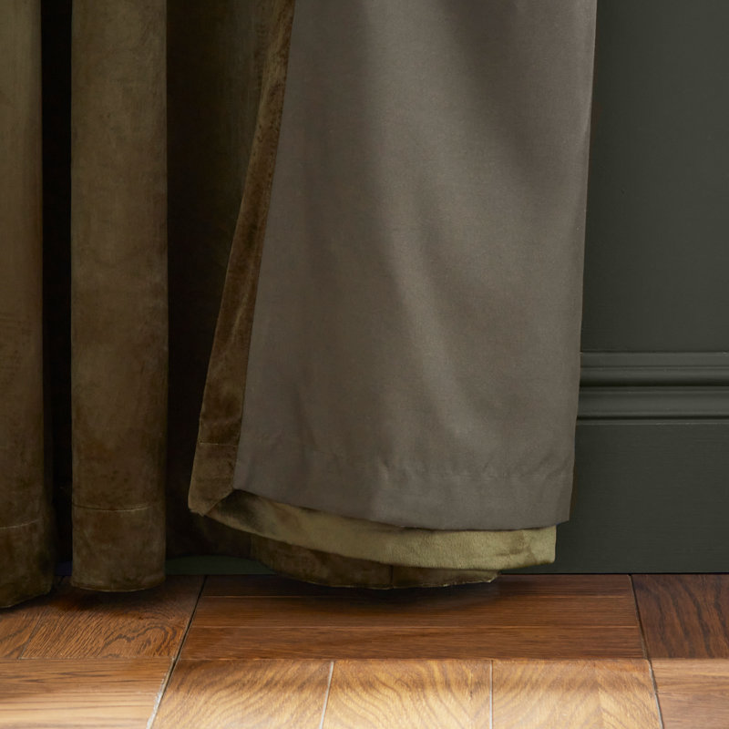 Kingsley Matt Velvet Lined Eyelet Curtains, Green