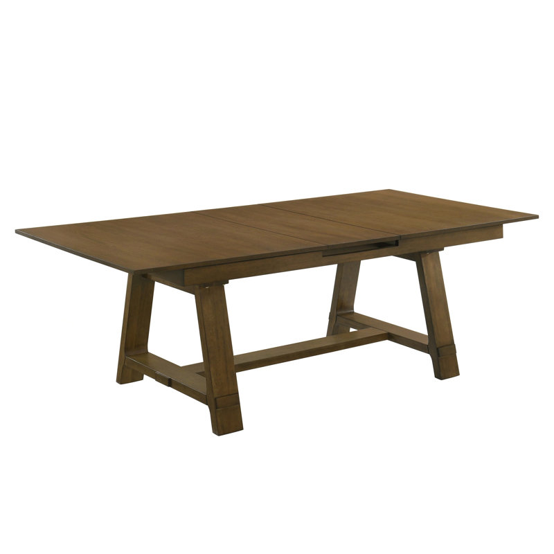 Table de salle à manger extensible Lyoi avec base en tréteaux, brun hickory, 71 à 87 pouces