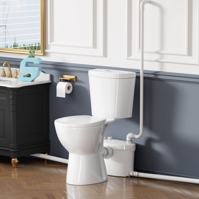 Toilette à sortie arrière de 19 ＂de haut avec pompe Macerator 600w, toilette à deux pièces avec 4 entrées d'eau pour le sous-sol