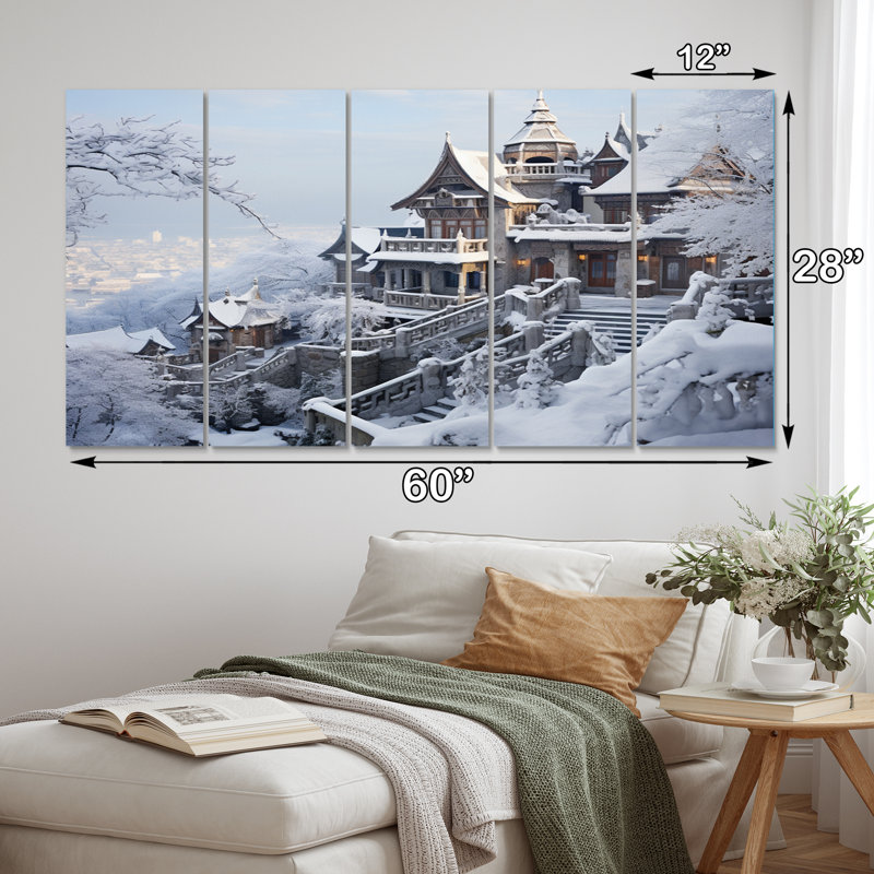 «Winter Village Landscape II - Landscape», reproduction sur toile - 5 panneaux égaux