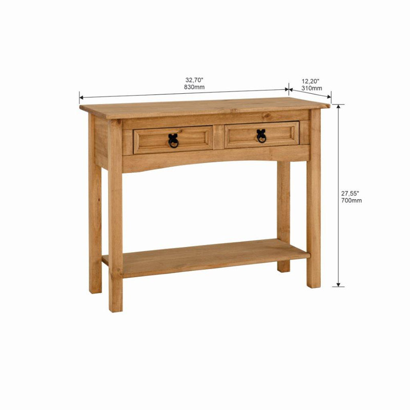 Farmhouse 32.70'' Solid Wood Console Table, 2 Drawers 1 Shelf