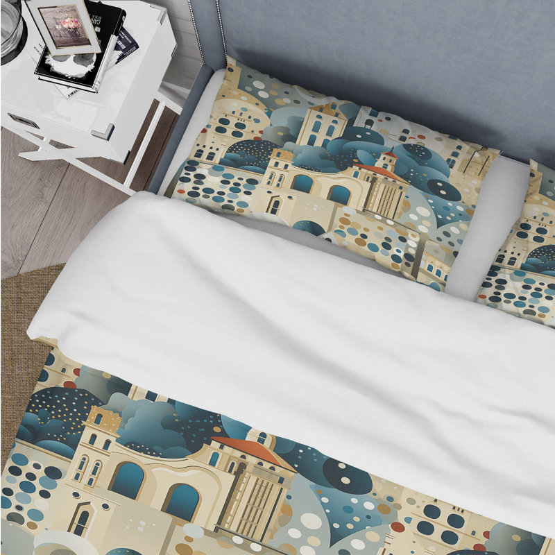 Architectural Splendor Polka Dots Pattern I Polyester Duvet Cover Set, Twin Duvet Cover + 1 Standard Sham