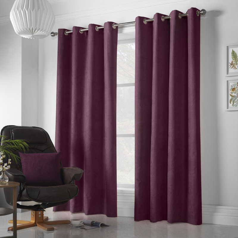 Nalaiyah Velvet Chenille Eyelet Room Darkening Curtains, 142cm Width x 137cm Drop, Aubergine
