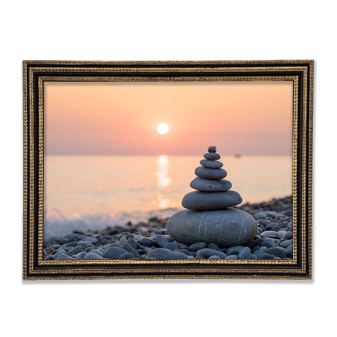 Gerahmter Fotodruck Zen Stones At Sunset On The Beach